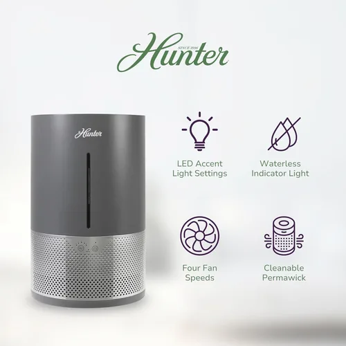 Miniatura 4 de HHE150 Hunter Aspire 4.8L Humidificador evaporativo con filtro PermaWick (4.8L) – Elimina contaminantes y polvo blanco para limpiar la niebla