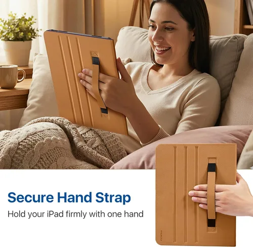 Miniatura 5 de MoKo Funda para iPad Air de 13 pulgadas (M4) 2026 / (M3) 2025 / (M2) 2024 con soporte para lápices, correa de mano y bolsillo, funda de cuero
