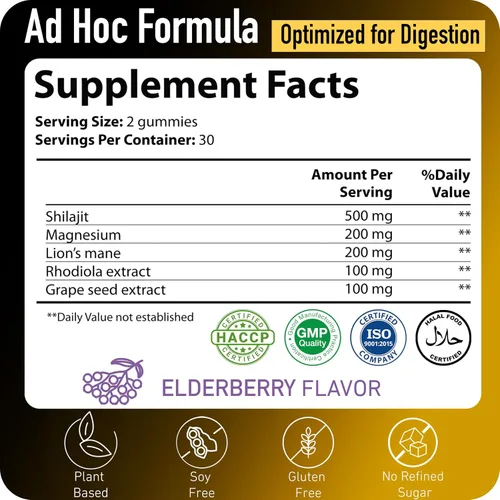 Miniatura 7 de ad hoc Gomitas Shilajit de oro de 1100 mg con magnesio, melena de león, rodiola, semilla de uva, shilajit del Himalaya para hombres y mujeres, más
