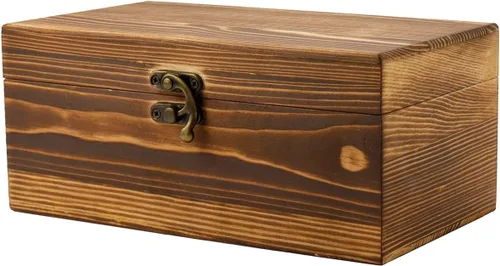 Miniatura 4 de Caja de madera KUMGROT con tapa con bisagras - Caja de regalo vintage con superficie escribible, caja de almacenamiento de madera maciza hecha a
