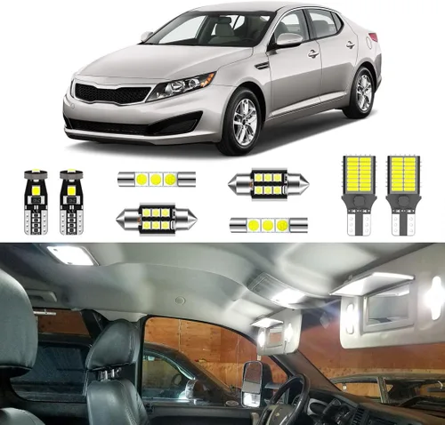 Kit de 10 Piezas de Luces LED Blancas Super Brillantes para Interior para Kia Optima K5 2011 2012 2013 2014 2015 + Luces de Matrícula y Herramienta