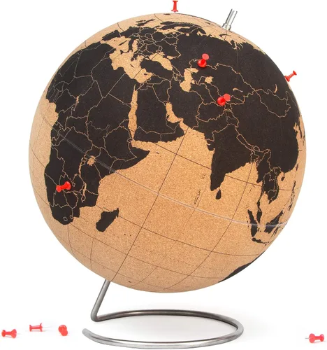 Miniatura 11 de Suck UK Mapa del mundo del globo de corcho con pasadores - Mapa completo del globo del mundo en hermoso corcho mini de 6 pulgadas