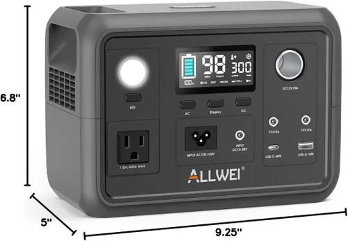 Miniatura 10 de ALLWEI - Estación de energía portátil 300 W (pico 600 W) mejorada, banco de batería LiFePO4 de 256 Wh, generador solar con 6 puertos de salida