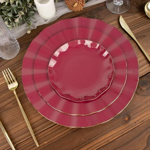 Miniatura 116 de Tableclothsfactory Paquete de 10 platos redondos de plástico negro de 6 pulgadas para ensalada de postre, platos desechables con borde ondulado