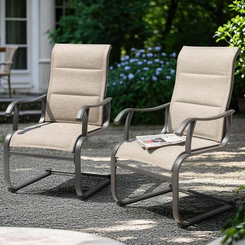 NUU GARDEN Patio Dining Chairs Set of 2, Outdoor Textilene Chairs with High Back and Breathable Seat, for Garden Deck Backyard Porch, Grayish Beige