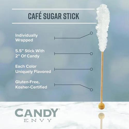 Miniatura 4 de Candy Envy - Gold Café Sugar Sticks Mini Rock Candy - 18 golosinas doradas envueltas individualmente - Sabor a azúcar original