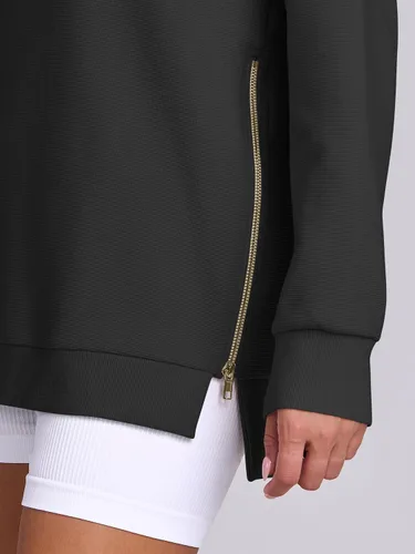 Miniatura 6 de ANRABESS - Sudadera de gran tamaño para mujer, cuello redondo, manga larga, tipo túnica, con cremallera lateral, sudadera con capucha, suéter