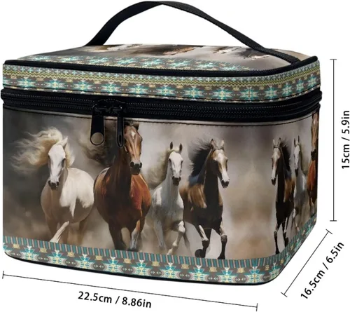 Miniatura 6 de Flashideas Bolsa de maquillaje para cosméticos Almacenamiento vertical Bolsa de maquillaje de viaje de gran capacidad, Caballo Azteca 1