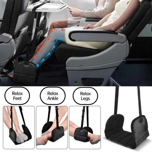 Miniatura 6 de Set de Viaje Portátil para Dormir en Avión, 2 Almohadas Inflables de Viaje, Reposapiés Tipo Hamaca, Máscara para los Ojos y Tapones para los Oídos