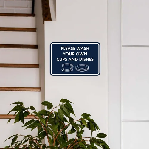 Miniatura 6 de Letrero clásico enmarcado con texto en inglés «Please Wash Your Own Cups and Dishes» (oro cepillado), pequeño