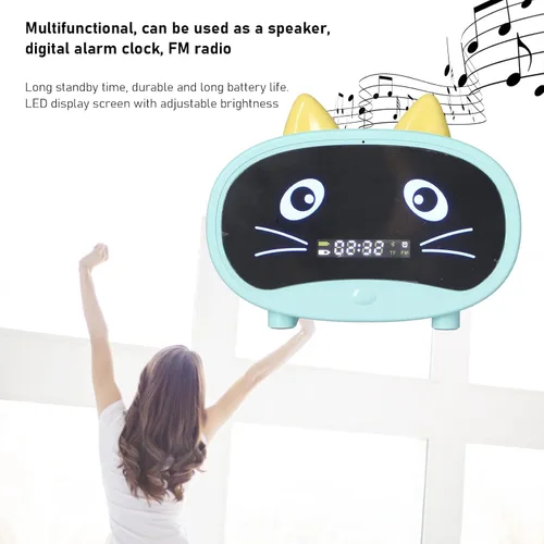 Miniatura 4 de Altavoz Bluetooth, radio despertador pequeña para dormitorios, alarma doble, pantalla LED, bonito diseño de oreja de gato compatible con memoria