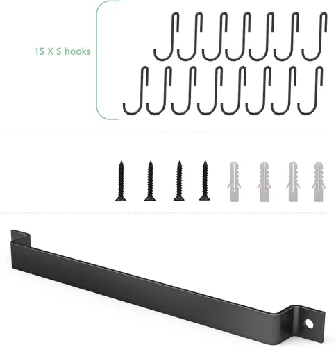 Miniatura 7 de Housolution Riel de cocina con 15 ganchos, 16 pulgadas montado en la pared, colgador de utensilios de cocina para cocina, 1 paquete, color negro