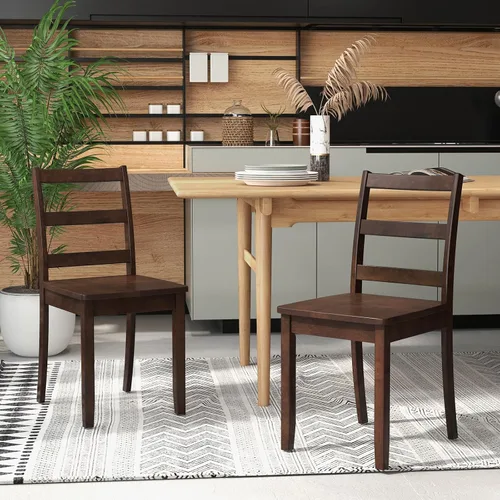 Miniatura 4 de Giantex Juego de 2 sillas de comedor de madera blanca - Sillas de cocina sin brazos de madera con patas de madera de goma sólida, almohadillas