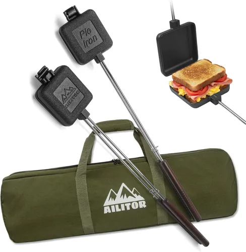 Miniatura 10 de AILITOR Cocina de hierro fundido para tartas de campamento, para sándwiches de fogata (paquete de 2)