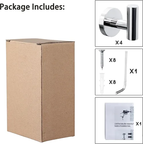 Miniatura 6 de Paquete de 4 ganchos para toallas de baño, soporte para toallas de montaje en pared con acabado cromado, perchero de servicio pesado, ganchos