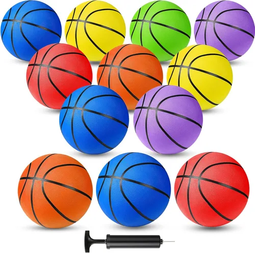 Miniatura 9 de Jerify - Juego de 12 pelotas de baloncesto de goma de tamaño oficial para niños, junior y jóvenes, para interiores y exteriores, con bomba, regalos