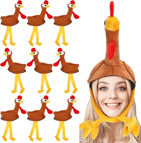 Ramede 10 gorros de pavo de Acción de Gracias a granel divertidos para adultos, gorra de pavo de felpa para accesorios de Acción de Gracias,