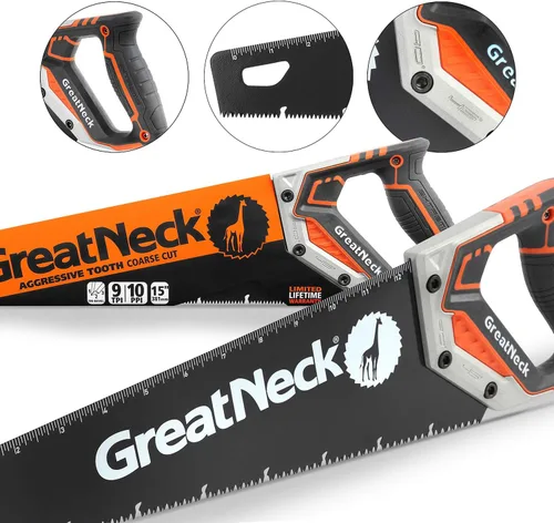 Miniatura 8 de GreatNeck 74003 - Sierra de mano de 15 pulgadas, hoja de acero SK-5, dientes de tres biseles, agarre cómodo, marco de aluminio, herramienta de corte