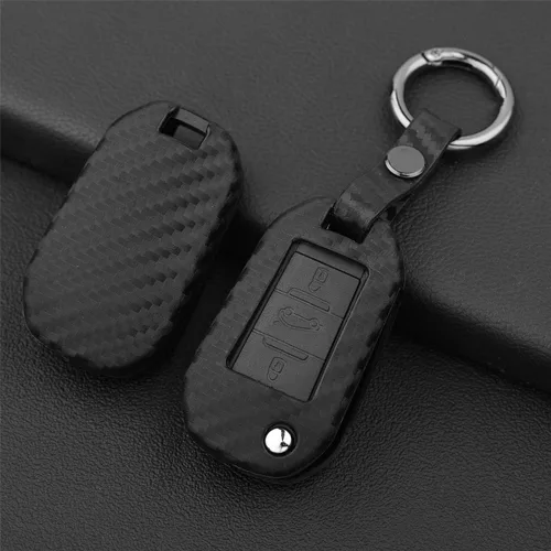 Miniatura 4 de Cubierta de patrón de textura de fibra de carbono de goma de silicona suave para Peugeot, funda de llavero remoto de coche para Peugeot 208 301 308