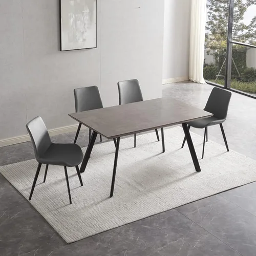 Miniatura 8 de ZckyCine Conjunto moderno de mesa de comedor de 5 piezas con mesa rectangular de madera y 4 sillas tapizadas en cuero, capacidad para 4 personas