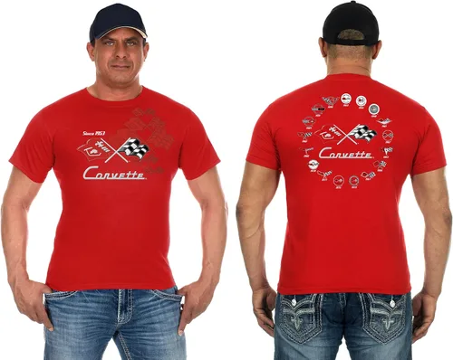 JH Design - Camiseta de manga corta con cuello redondo para hombre, diseño de collage de Chevy Corvette (2 colores)