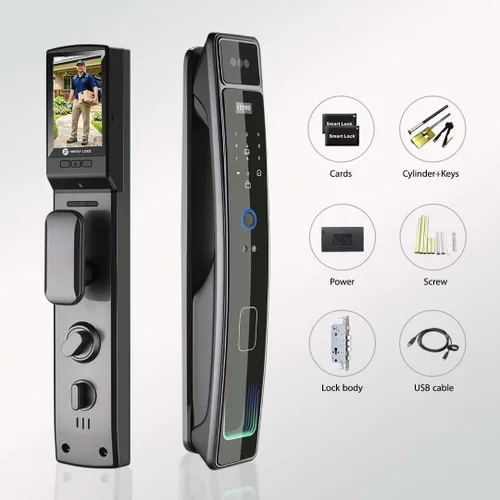 Miniatura 8 de Cerradura de puerta inteligente con cámara y reconocimiento facial 3D, cerradura de puerta de entrada sin llave con huella digital, contraseña