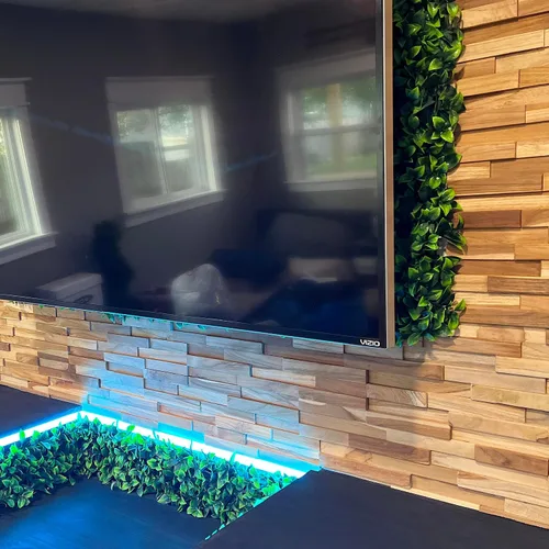 Miniatura 6 de Paneles de pared 3D de teca - Tablones de madera - Paneles de pared con acento de teca - Paneles de pared - Tablas de chapa en muro (12, natural)