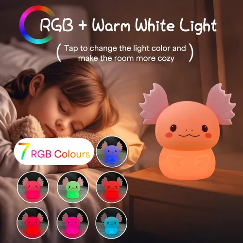 Miniatura 3 de Regalos de Axolotl Luz Nocturna para Niños, Bonita Lámpara de Axolotl de Silicona para Bebé y Niño Pequeño, Luz Nocturna de Animales para Niños
