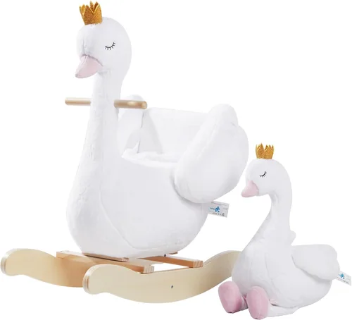 Miniatura 9 de labebe Caballo mecedor de cisne blanco para niños, animal de peluche en madera para niños de 6 meses, para niños y niñas/guardería, regalo de Cisne