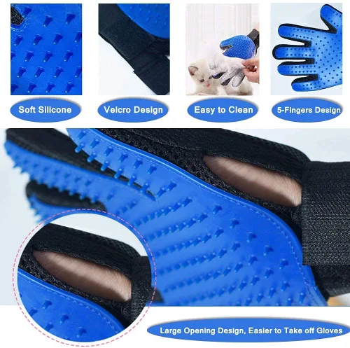 Miniatura 3 de Generic Guante de depilación de mascotas para gatos y perros, material suave para la piel, guante de masaje, tamaño grande (MANO DERECHA), azul