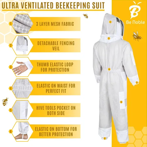 Miniatura 4 de Traje de apicultura profesional de 3 capas – Traje de abeja protector resistente para un manejo seguro y eficiente de la apicultura.