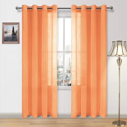 Miniatura 196 de DWCN Cortinas traslúcidas color verde frijol para sala de estar y dormitorio - Cortinas voile con aspecto de lino sintético con ojales en la parte