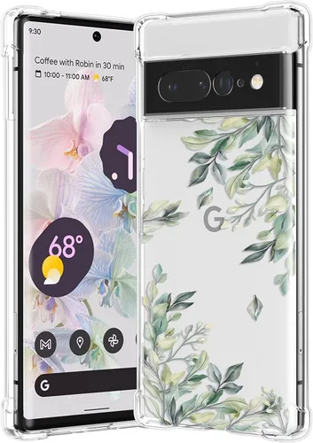 Miniatura 24 de RALEAVO - Funda floral para Google Pixel 7a, funda transparente con hojas y flores, diseño delgado y lindo para niñas y mujeres, cubierta de Verde