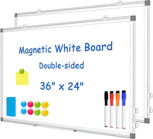 Miniatura 11 de Pizarra blanca de doble cara, marco de aluminio negro, pizarra magnética de borrado en seco de 24 x 18 pulgadas para pared, pizarra blanca montada
