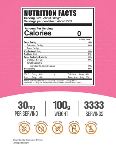 Miniatura 2 de Sucralosa en polvo – Alternativa al azúcar – Edulcorante cero calorías – Edulcorantes artificiales – Edulcorante Keto, 30 mg por porción, 100 g