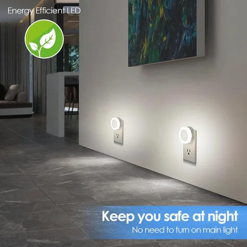 Miniatura 4 de FOLKSMATE - Luz nocturna LED, luz nocturna regulable con sensor de atardecer a amanecer para enchufe, para baño, dormitorio, habitación de adultos