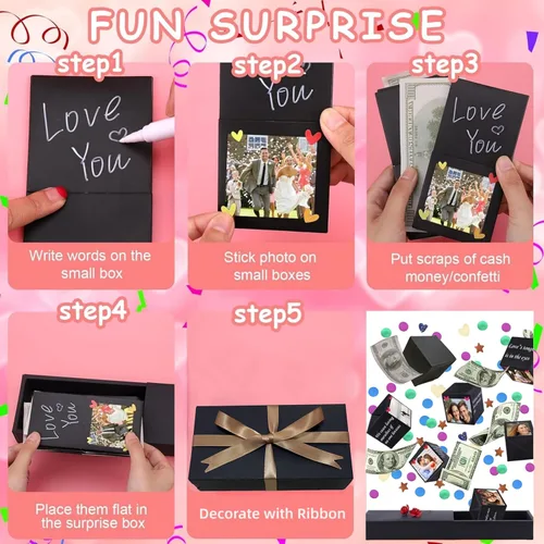 Miniatura 5 de JINSTABAG Caja sorpresa caja de regalo para dinero, cajas de regalo plegables únicas con confeti, caja de regalo sorpresa explosión para cumpleaños