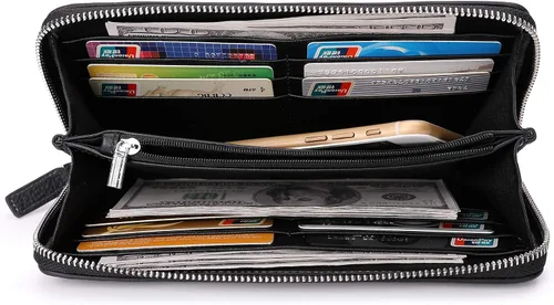 Miniatura 5 de DORISJACKY Cartera de cuero para hombre color negro larga y grande con cremallera alrededor del bolso de mano soporte para teléfono carteras