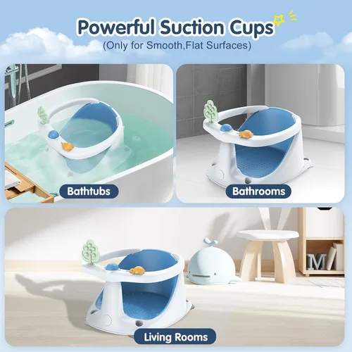 Miniatura 6 de Asiento de baño para bebés de 6 meses en adelante, antideslizante con ventosas, asiento de baño infantil seguro y cómodo para bañera, color azul