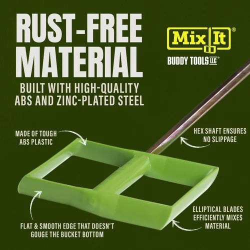 Miniatura 5 de Buddy Tools Mix It, 18 pulgadas de longitud, mezclador de lodo con paleta de ABS duradera, mezclador de pintura eficiente para taladro, paleta