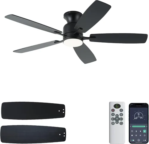 Miniatura 13 de KNUN - Ventilador de techo negro de 52 pulgadas, ventiladores de techo de perfil bajo con luces y control remoto/APP, 8 aspas, silencioso, motor CC