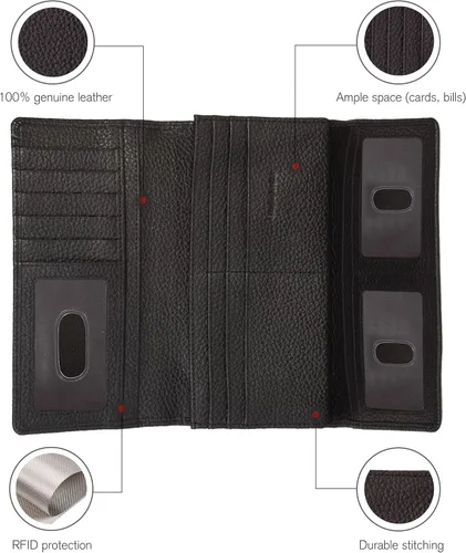 Miniatura 3 de Carteras de piel con bloqueo RFID, para cheques, con 11 ranuras para tarjetas, para mujer, cartera Rfid