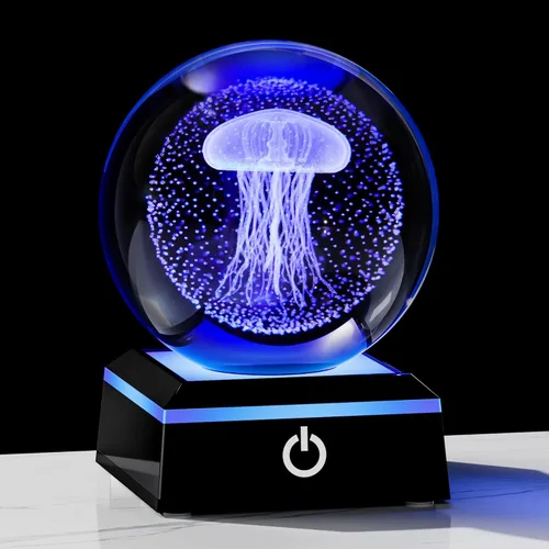 Qianwei Lámpara de Medusa para Mujeres Bola de Cristal 3D 3.14'' - 80mm Láser Medusa Decoración de Vidrio Animales Lámpara Nocturna Regalos Figuras