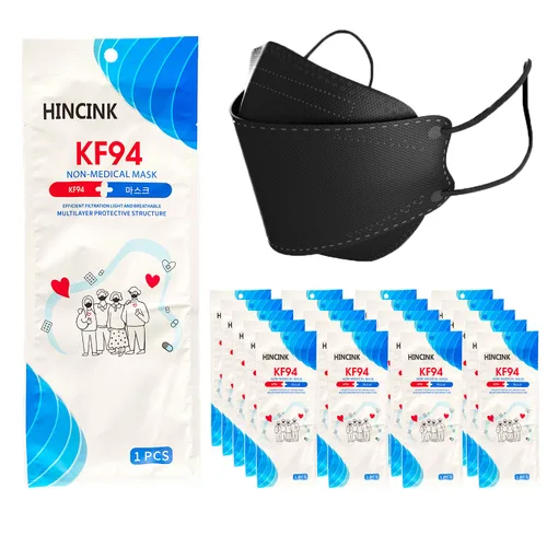 Miniatura 13 de [Paquete de 30] Mascarillas Kf94 negras [empaquetadas individualmente], unisex, máscara de 4 capas, estilo triple plegable para adultos y mayores