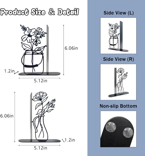 Miniatura 2 de Sujetalibros de Flores de Metal, Lindos Sujetalibros para Decoración de Oficina en Casa, Sujetalibros Decorativos para Estantes, Regalo Ideal