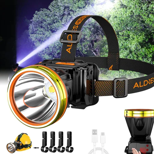 TOPRATED Faro LED de alta potencia súper brillante con sensor de movimiento para adultos, foco impermeable recargable al aire libre, luz de caza,