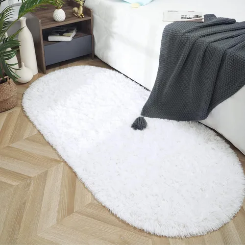 Miniatura 6 de ISEAU Alfombra ovalada esponjosa, moderna alfombra de felpa lanuda para dormitorio de niños, extra cómoda, bonita, alfombra de noche para habitación