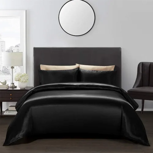 AiMay - Juego de cama con funda de edredón de satén, lujo ultrasuave y sedoso de color liso nivel hotelero, 2 piezas (1 funda de edredón + 1 funda