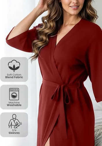 Miniatura 3 de NY Threads Bata de baño de punto largo para mujer, manga 34, kimono suave, ligero, ropa de descanso