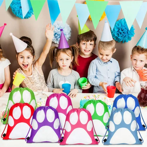 Miniatura 7 de Shappy 24 mochilas con cordón y estampado de patas, bolsa con cordón para cachorros, bolsas reutilizables a granel para regalo de dulces
